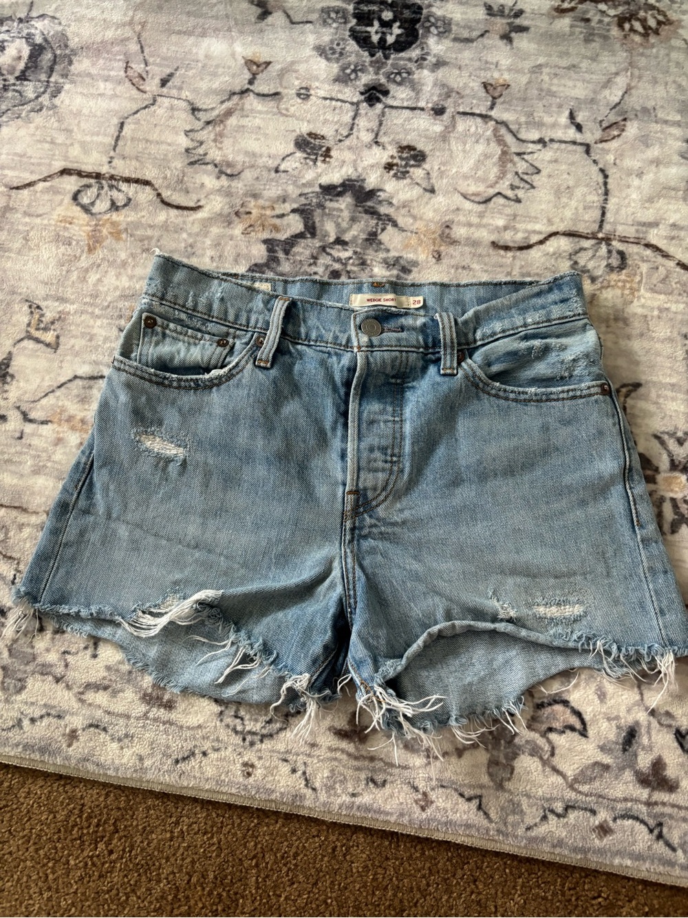 Levi's Light Blue Distressed Denim Cutoff Shorts W28